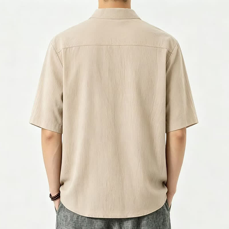 Nimara Ritual Summer Casual Mandarin Collar Solid Men's Short Sleeve Shirts