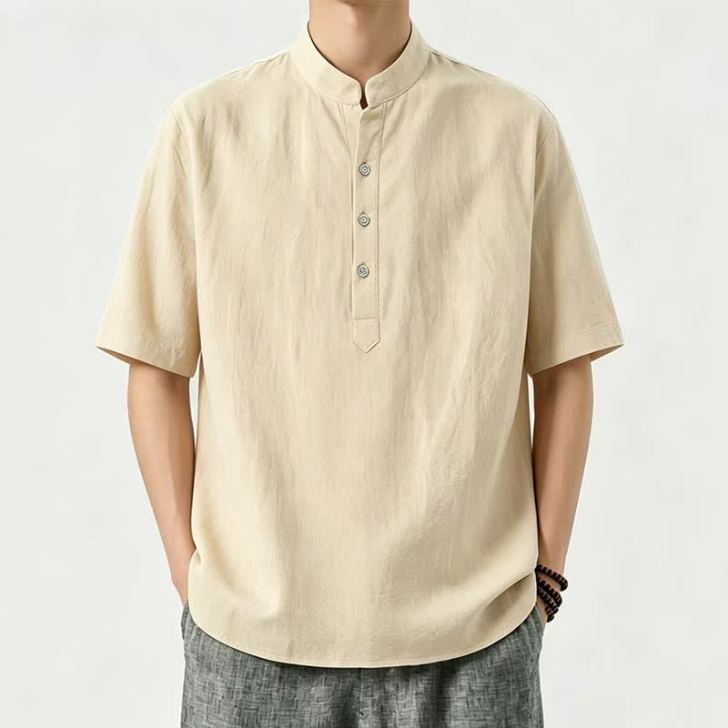 Nimara Ritual Summer Casual Mandarin Collar Solid Men's Short Sleeve Shirts