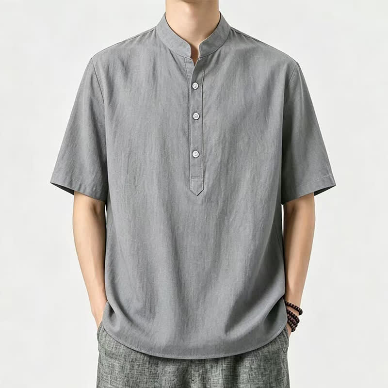 Nimara Ritual Summer Casual Mandarin Collar Solid Men's Short Sleeve Shirts