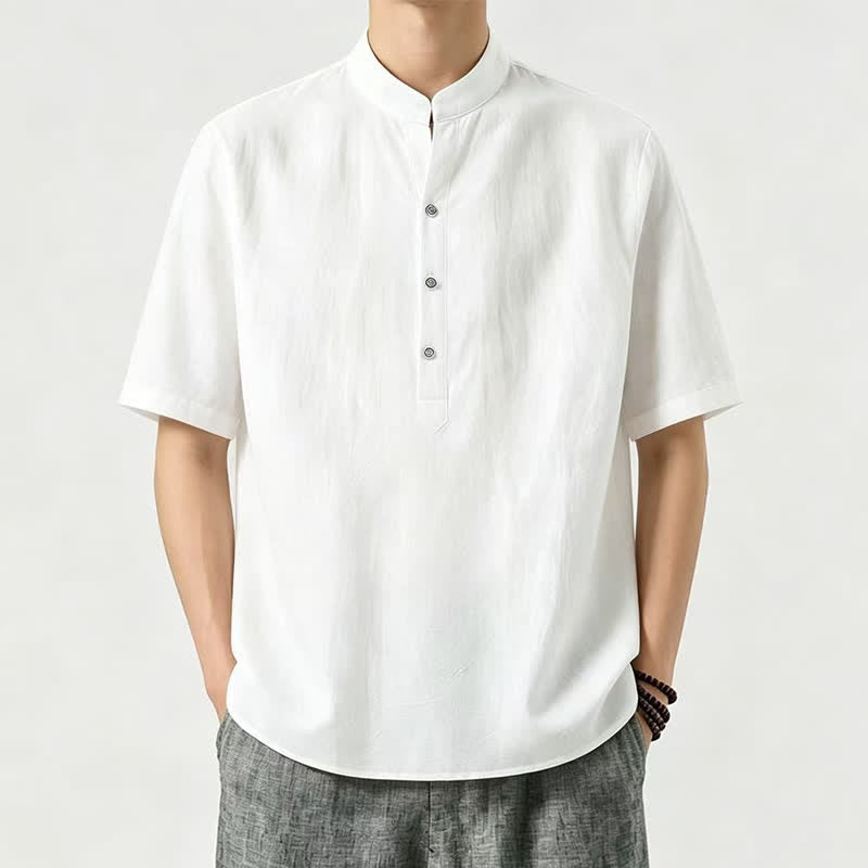 Nimara Ritual Summer Casual Mandarin Collar Solid Men's Short Sleeve Shirts