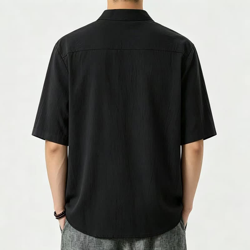 Nimara Ritual Summer Casual Mandarin Collar Solid Men's Short Sleeve Shirts
