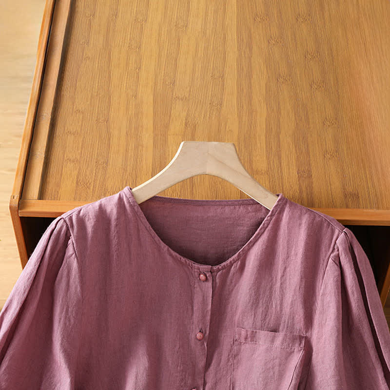 Nimara Ritual Summer Casual Minimalist Button-Up Solid Women's Short Sleeve Shirts With Patch Pocket