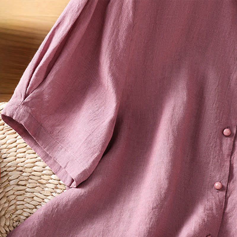 Nimara Ritual Summer Casual Minimalist Button-Up Solid Women's Short Sleeve Shirts With Patch Pocket
