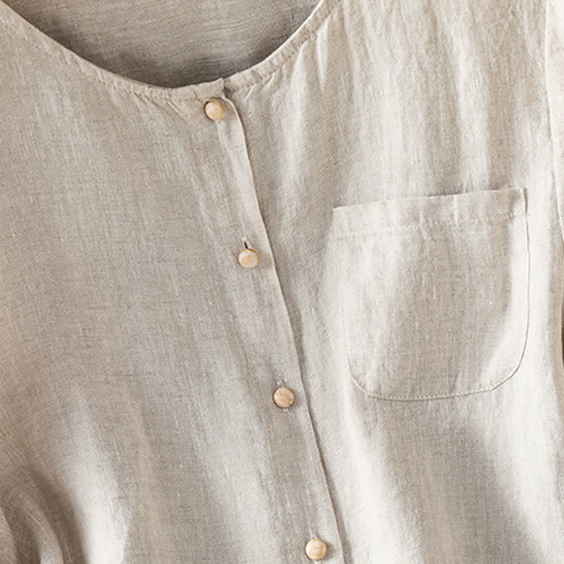 Nimara Ritual Summer Casual Minimalist Button-Up Solid Women's Short Sleeve Shirts With Patch Pocket