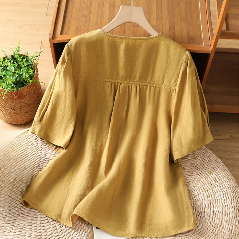 Nimara Ritual Summer Casual Minimalist Button-Up Solid Women's Short Sleeve Shirts With Patch Pocket