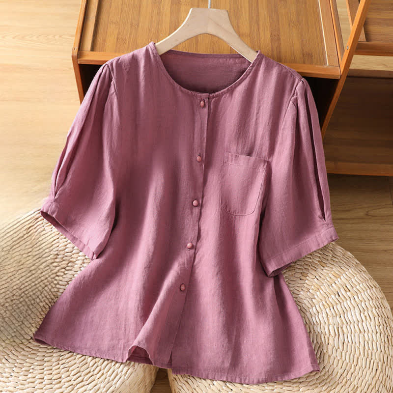 Nimara Ritual Summer Casual Minimalist Button-Up Solid Women's Short Sleeve Shirts With Patch Pocket