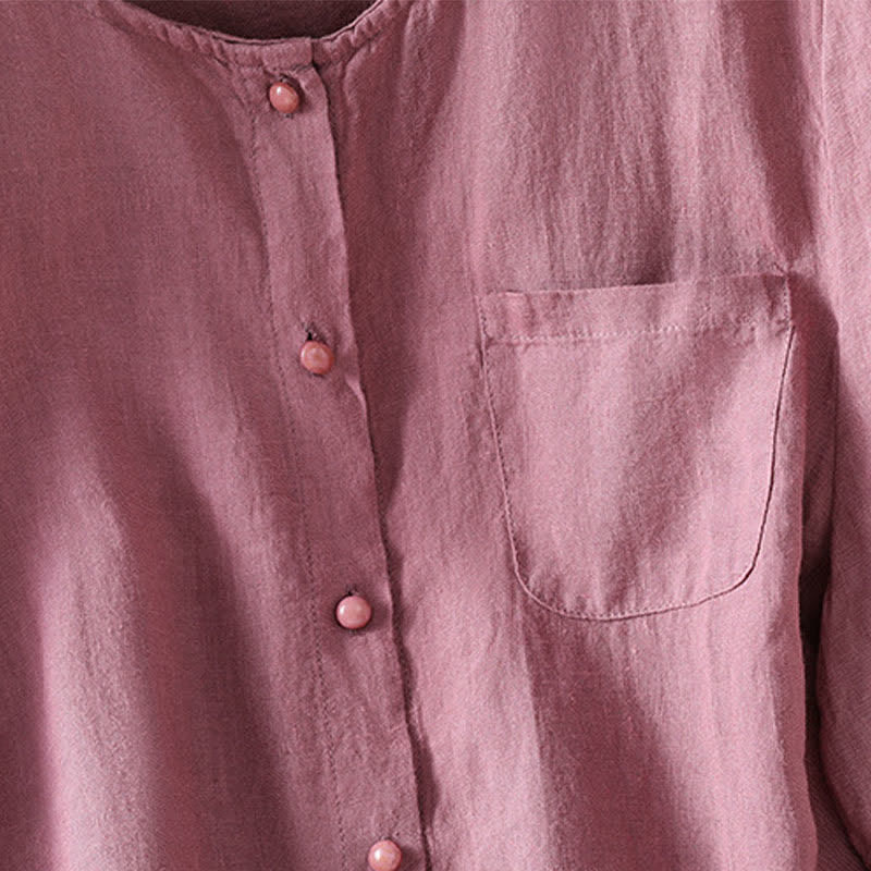 Nimara Ritual Summer Casual Minimalist Button-Up Solid Women's Short Sleeve Shirts With Patch Pocket