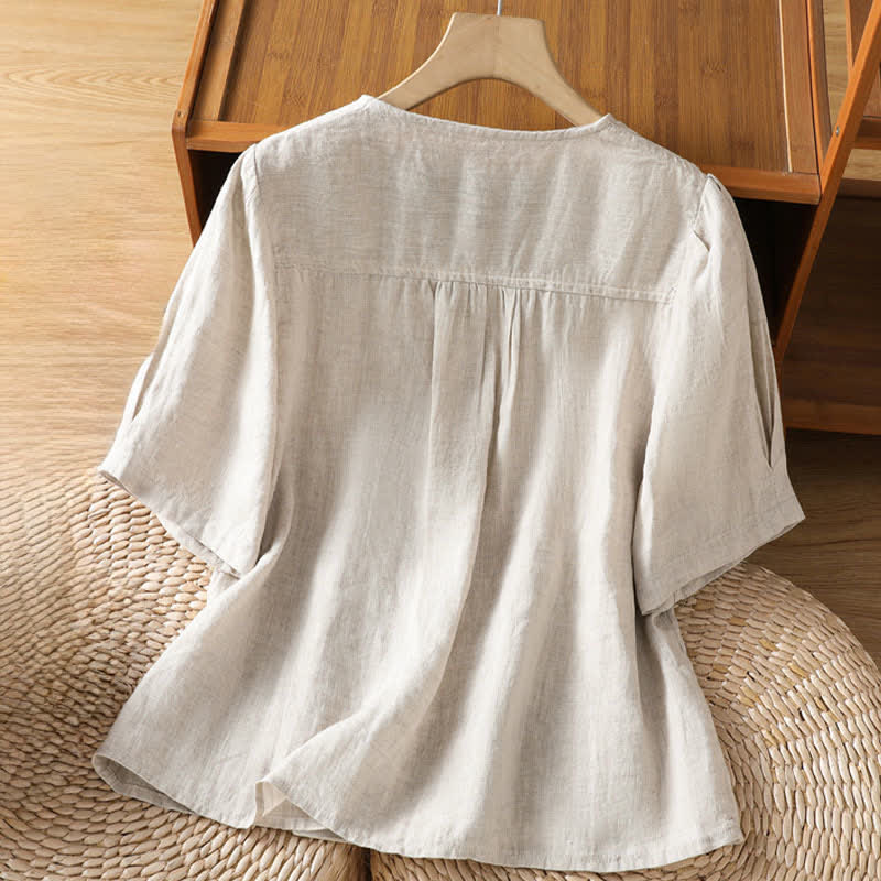 Nimara Ritual Summer Casual Minimalist Button-Up Solid Women's Short Sleeve Shirts With Patch Pocket