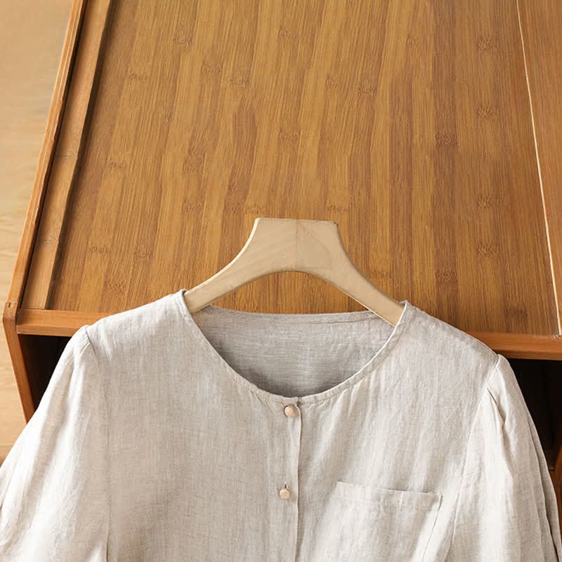 Nimara Ritual Summer Casual Minimalist Button-Up Solid Women's Short Sleeve Shirts With Patch Pocket