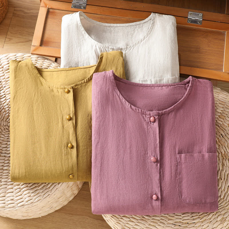Nimara Ritual Summer Casual Minimalist Button-Up Solid Women's Short Sleeve Shirts With Patch Pocket