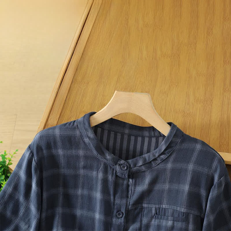 Nimara Ritual Summer Casual Vintage Plaid Women's Short Sleeve Shirts With Patch Pocket