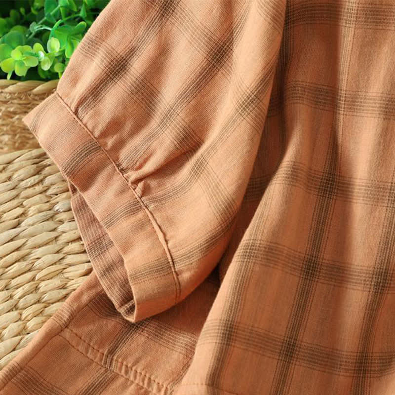 Nimara Ritual Summer Casual Vintage Plaid Women's Short Sleeve Shirts With Patch Pocket