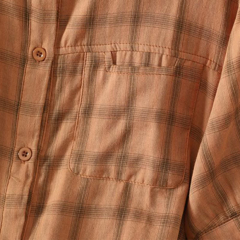 Nimara Ritual Summer Casual Vintage Plaid Women's Short Sleeve Shirts With Patch Pocket