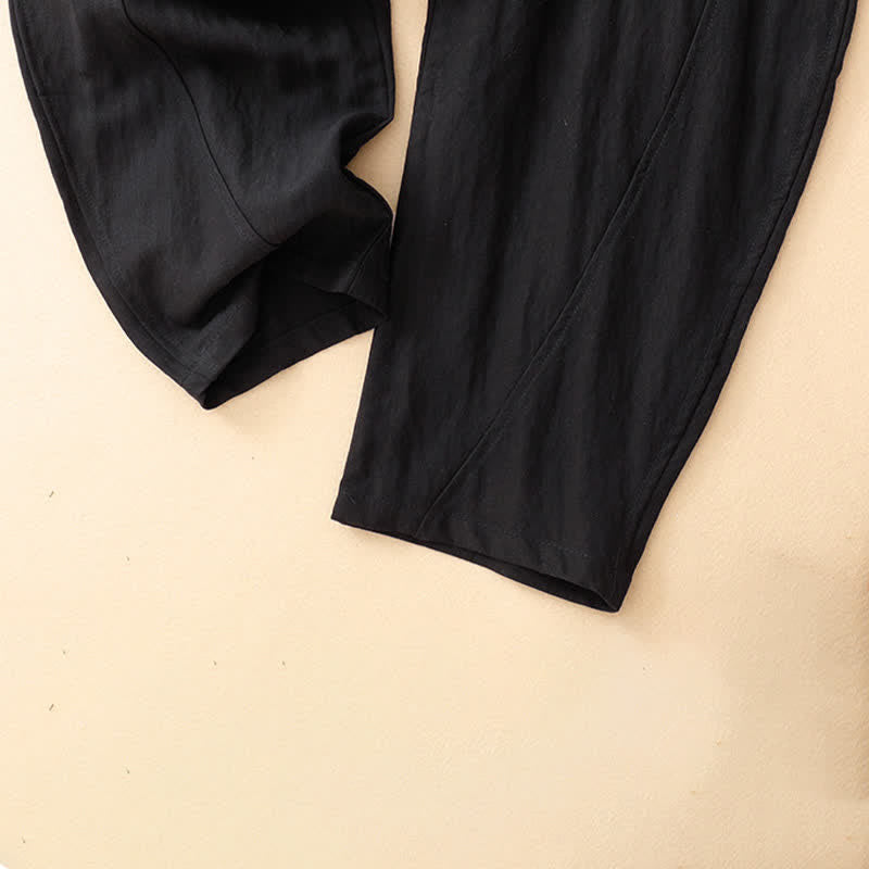 Nimara Ritual Summer Casual Button-Up Solid Zipper Design Ankle Pants Women's Harem Pants With Pocket