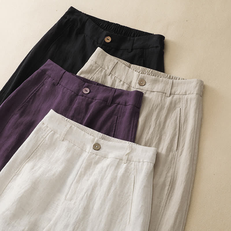 Nimara Ritual Summer Casual Button-Up Solid Zipper Design Ankle Pants Women's Harem Pants With Pocket