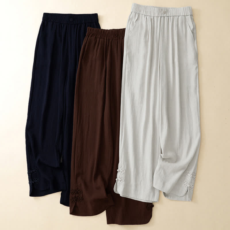 Nimara Ritual Summer Casual Embroidery Solid Cropped Pants Women's Harem Pants With Pocket