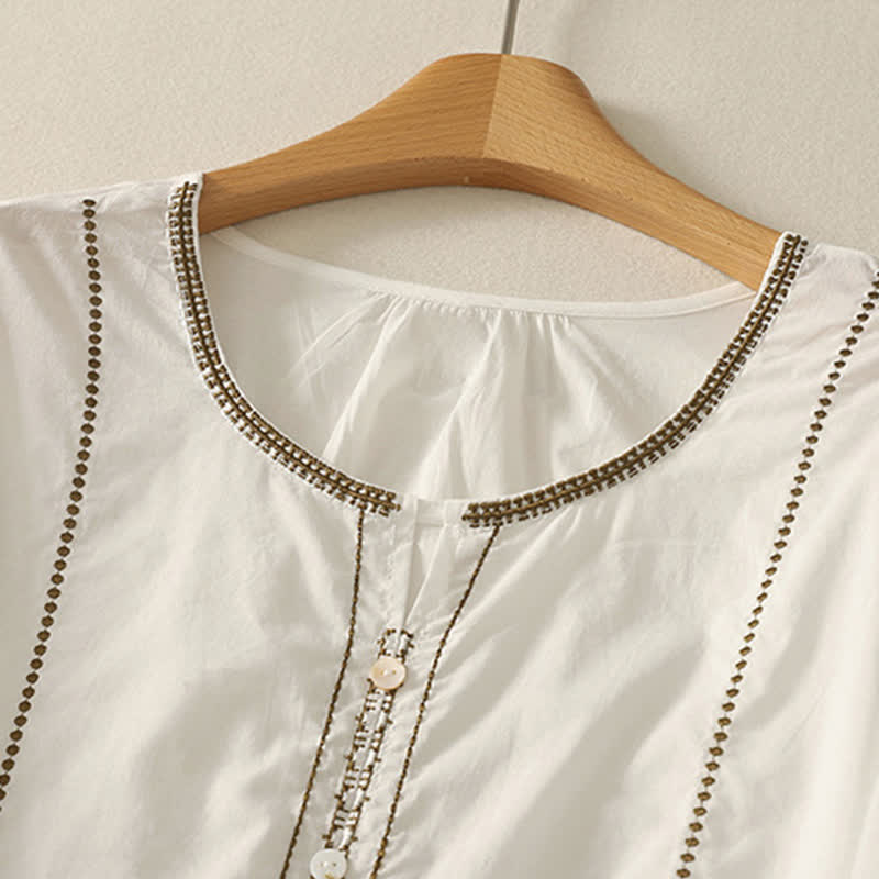 Nimara Ritual Summer Boho Casual Button-up Solid Ruffle Bell Sleeve Women's Short Sleeve Shirts