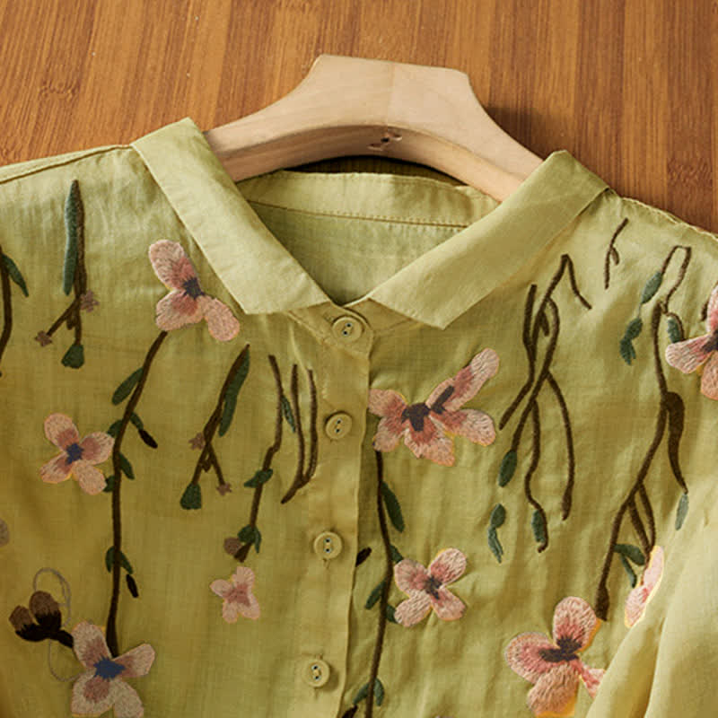 Nimara Ritual Summer Vintage Embroidery Floral Women's Short Sleeve Shirts
