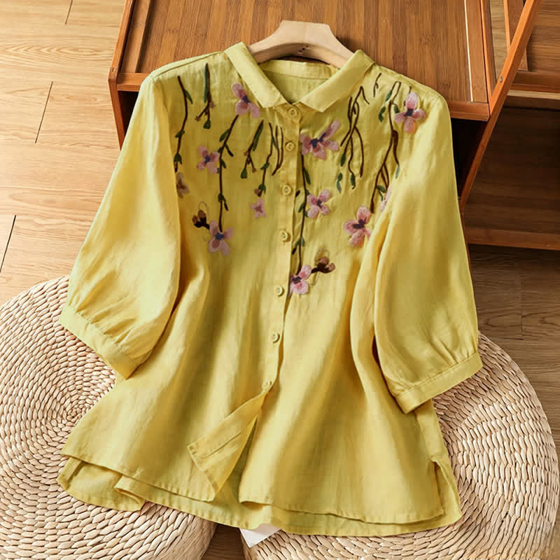 Nimara Ritual Summer Vintage Embroidery Floral Women's Short Sleeve Shirts