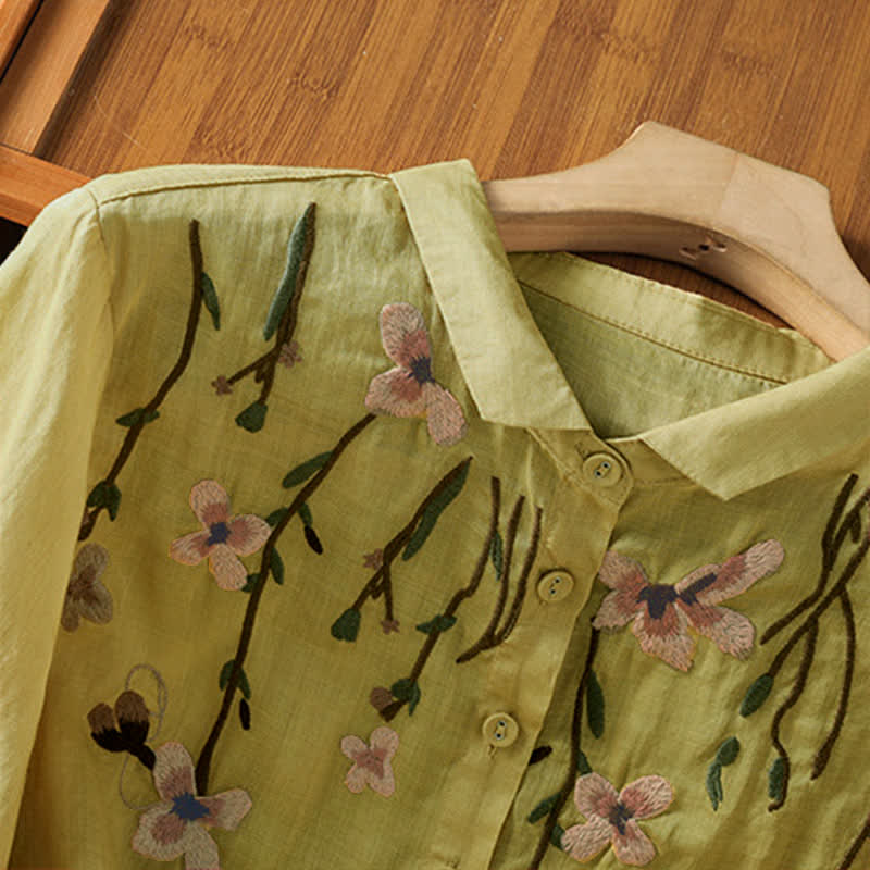 Nimara Ritual Summer Vintage Embroidery Floral Women's Short Sleeve Shirts