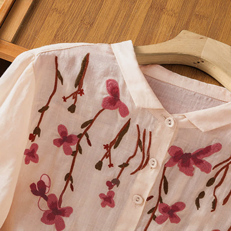 Nimara Ritual Summer Vintage Embroidery Floral Women's Short Sleeve Shirts
