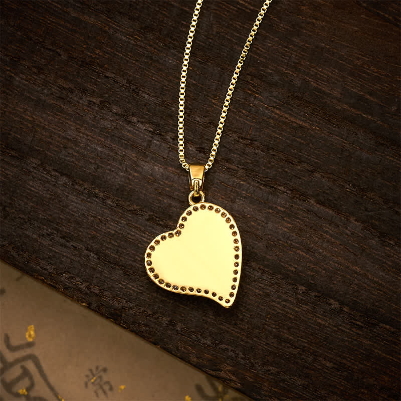 Nimara Ritual Copper Rotatable Heart & Four-leaf Clover Inlaid Pink Brocade Harmonic Connection Necklace