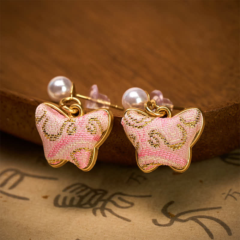 Nimara Ritual Song Brocade Pearl Butterfly Vintage Love Chinese Style Earrings