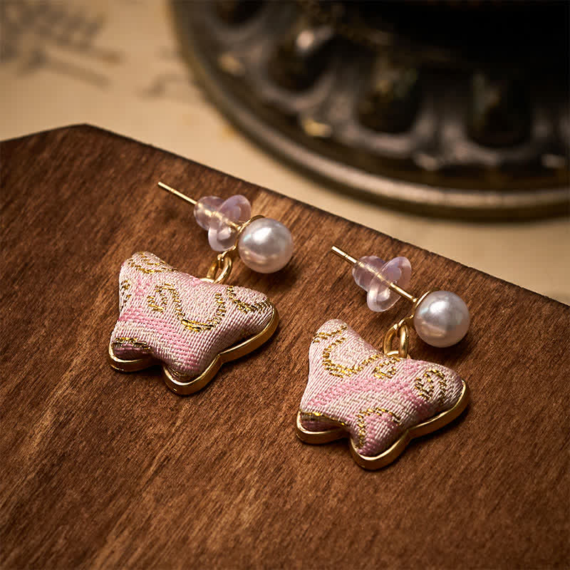 Nimara Ritual Song Brocade Pearl Butterfly Vintage Love Chinese Style Earrings
