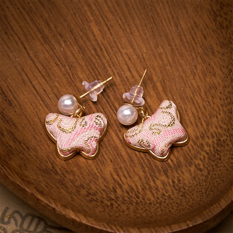 Nimara Ritual Song Brocade Pearl Butterfly Vintage Love Chinese Style Earrings