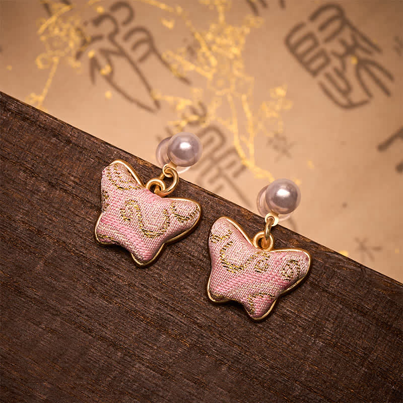Nimara Ritual Song Brocade Pearl Butterfly Vintage Love Chinese Style Earrings