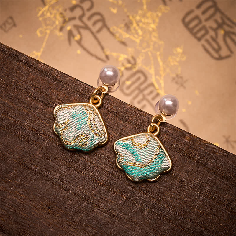 Nimara Ritual Pearl Song Brocade Leaf Shaped Balance Chinese Earrings