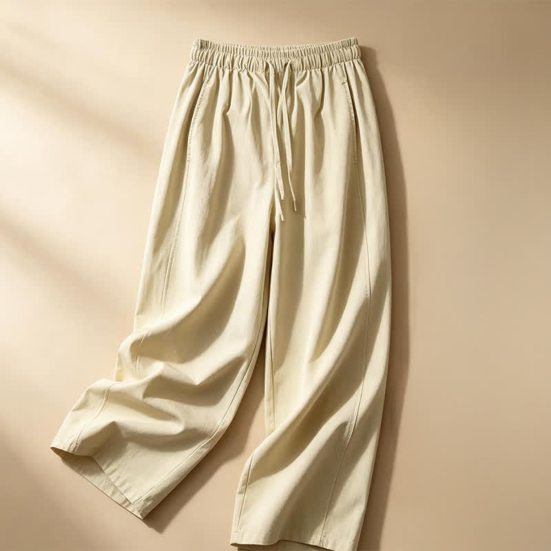 Nimara Ritual Summer Casual Minimalist Drawstring Solid Ankle Pants Women's Wide Leg Pants With Pocket