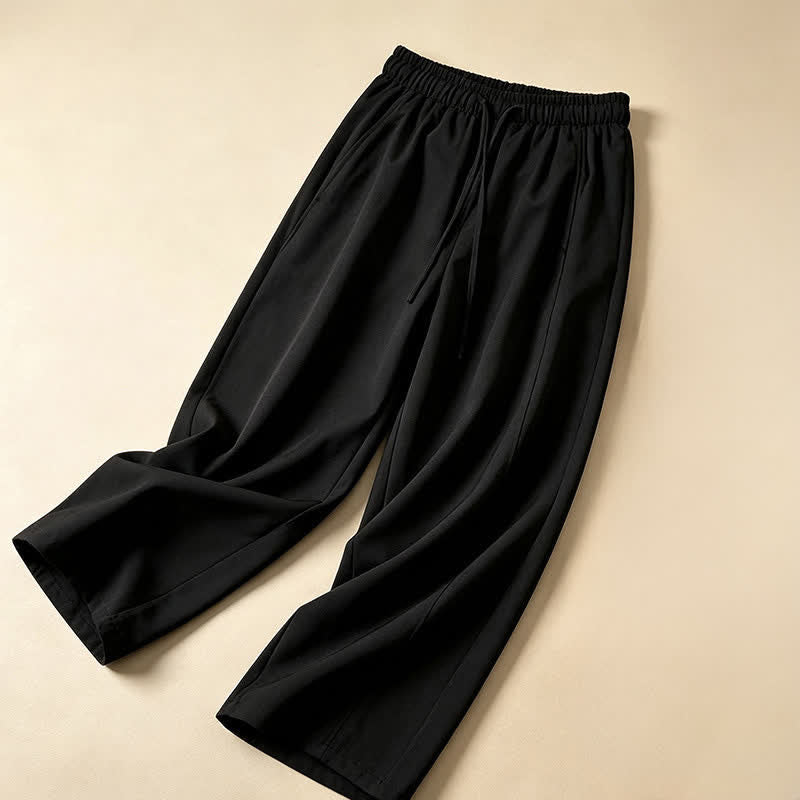 Nimara Ritual Summer Casual Minimalist Drawstring Solid Ankle Pants Women's Wide Leg Pants With Pocket