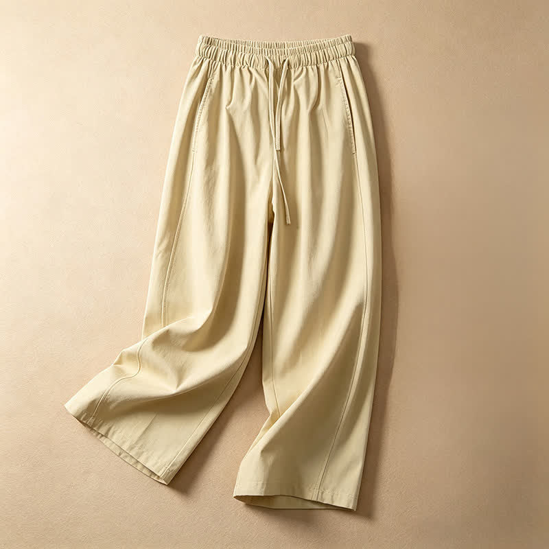 Nimara Ritual Summer Casual Minimalist Drawstring Solid Ankle Pants Women's Wide Leg Pants With Pocket