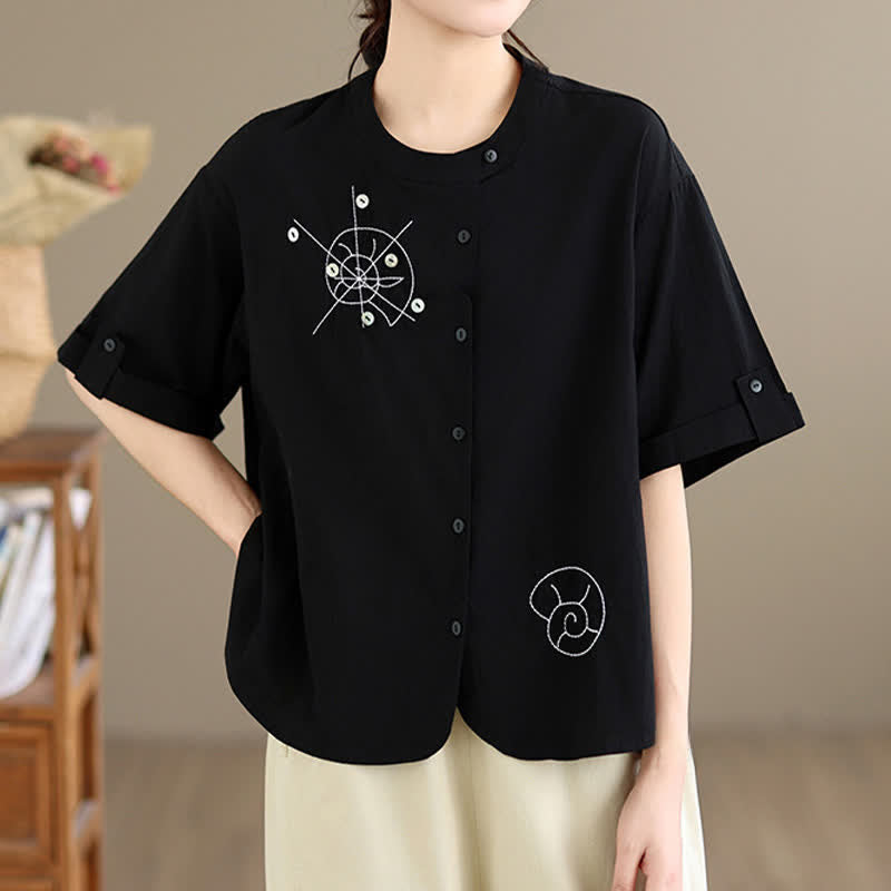 Nimara Ritual Summer Casual Minimalist Embroidery Snails Button-Up Geometric Women's Short Sleeve Shirts