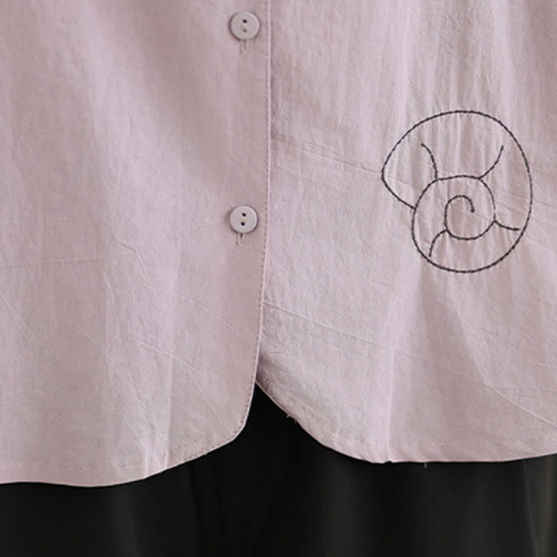 Nimara Ritual Summer Casual Minimalist Embroidery Snails Button-Up Geometric Women's Short Sleeve Shirts