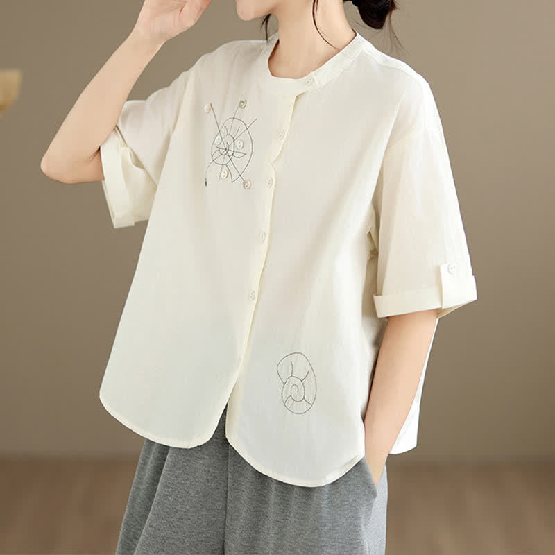 Nimara Ritual Summer Casual Minimalist Embroidery Snails Button-Up Geometric Women's Short Sleeve Shirts