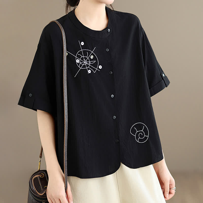 Nimara Ritual Summer Casual Minimalist Embroidery Snails Button-Up Geometric Women's Short Sleeve Shirts