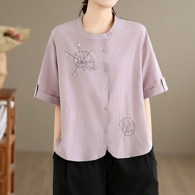 Nimara Ritual Summer Casual Minimalist Embroidery Snails Button-Up Geometric Women's Short Sleeve Shirts