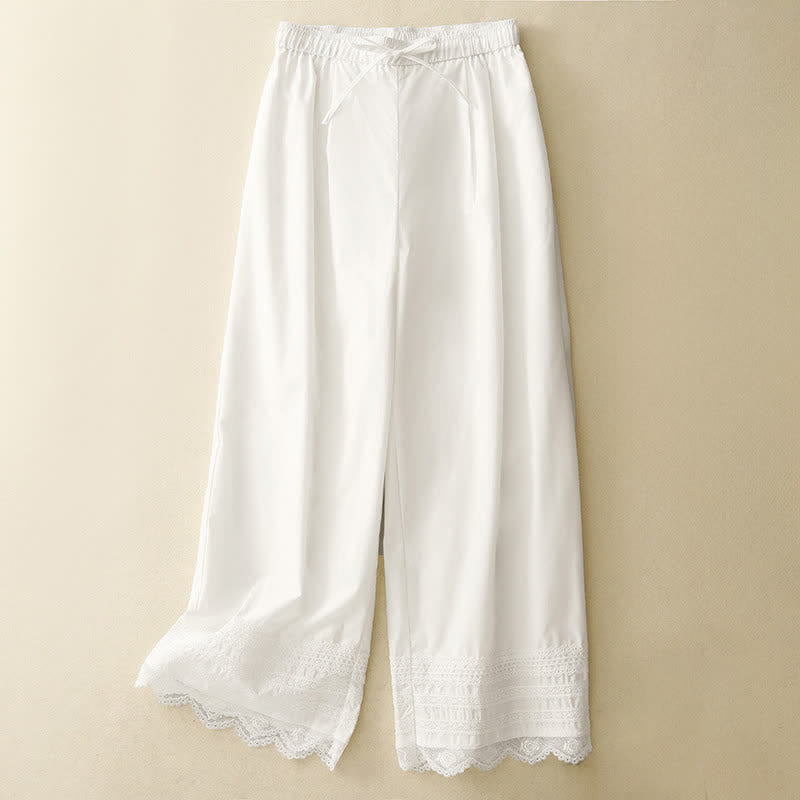 Nimara Ritual Summer Elegant Casual Drawstring Solid Lace-trimmed Hem Ankle Pants Women's Wide Leg Pants