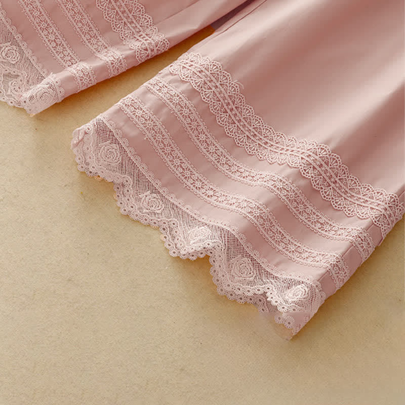 Nimara Ritual Summer Elegant Casual Drawstring Solid Lace-trimmed Hem Ankle Pants Women's Wide Leg Pants