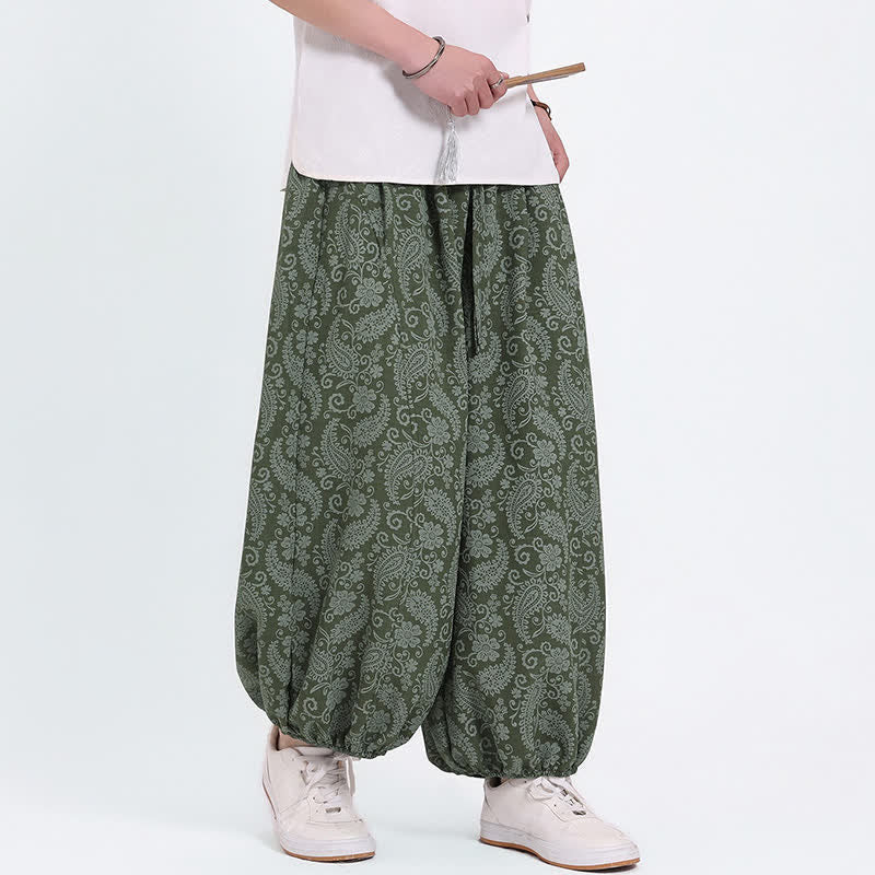 Nimara Ritual Summer Boho Casual Drawstring Paisley Capri Pants Men's Harem Pants With Pocket