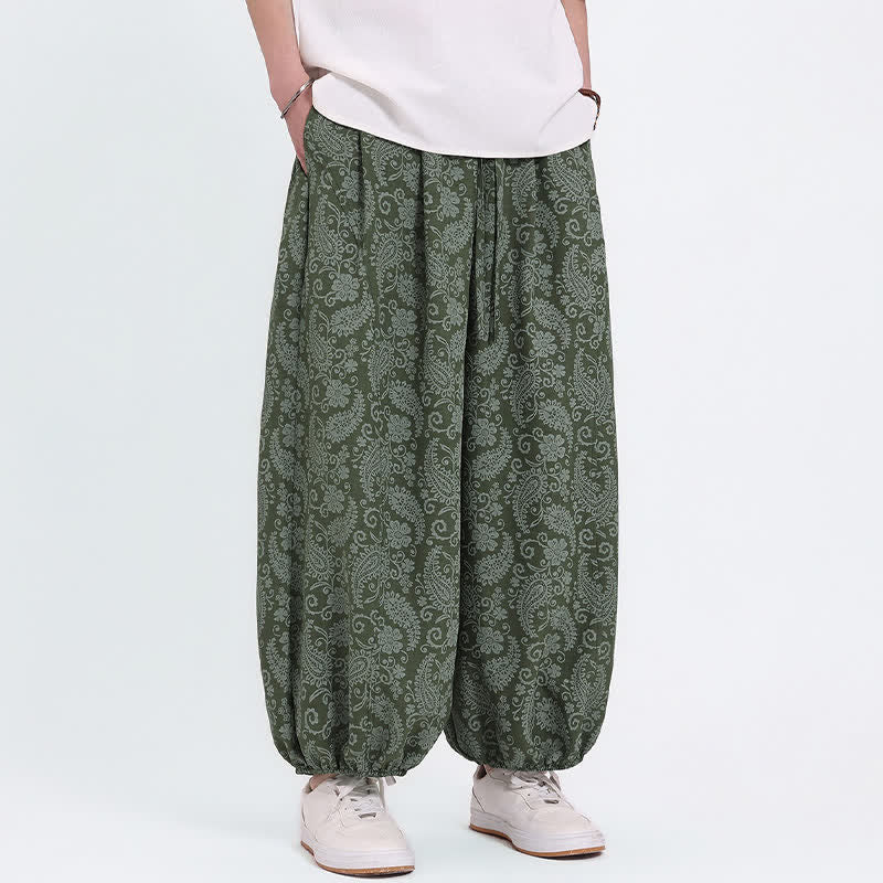 Nimara Ritual Summer Boho Casual Drawstring Paisley Capri Pants Men's Harem Pants With Pocket