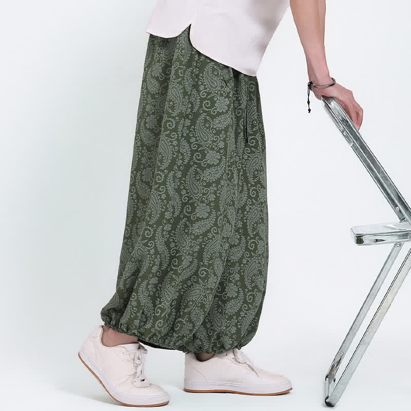 Nimara Ritual Summer Boho Casual Drawstring Paisley Capri Pants Men's Harem Pants With Pocket