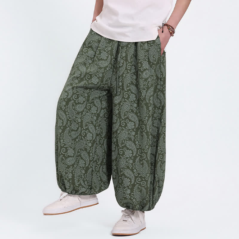 Nimara Ritual Summer Boho Casual Drawstring Paisley Capri Pants Men's Harem Pants With Pocket