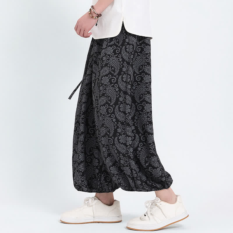 Nimara Ritual Summer Boho Casual Drawstring Paisley Capri Pants Men's Harem Pants With Pocket