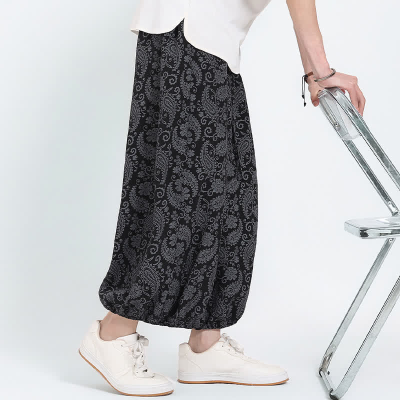 Nimara Ritual Summer Boho Casual Drawstring Paisley Capri Pants Men's Harem Pants With Pocket