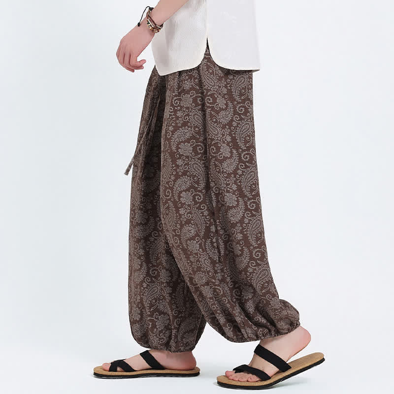 Nimara Ritual Summer Boho Casual Drawstring Paisley Capri Pants Men's Harem Pants With Pocket