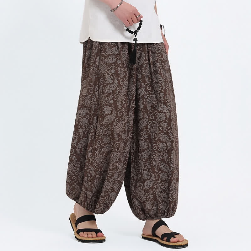 Nimara Ritual Summer Boho Casual Drawstring Paisley Capri Pants Men's Harem Pants With Pocket