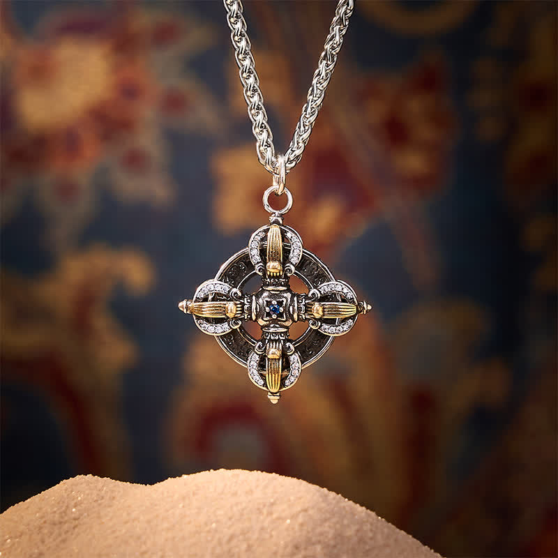 Nimara Ritual Copper Plated With Silver Cross Vajra Pendant Necklace